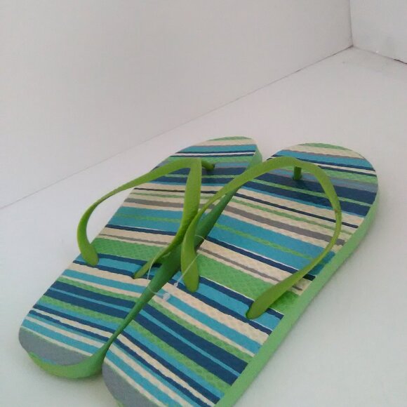 Juncture Kids/Boys Flip Flop Sandals Color Green Blue Stripe Size Large 2/3 NWOT - Picture 3 of 6